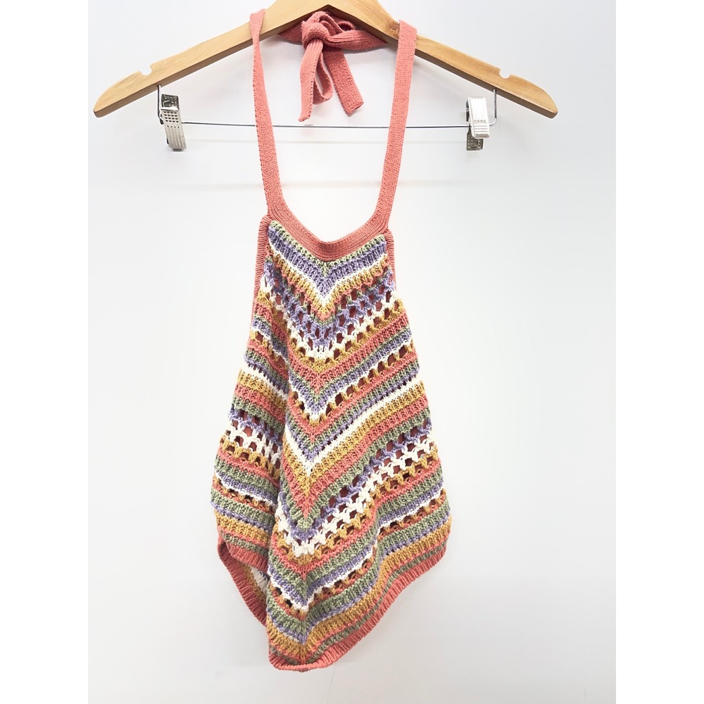 Arizona Jean Co Crochet Halter Top Multicolor Chevron Stripe Boho Festival SZ M